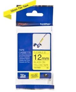 Nhãn in siêu dẻo rộng 12mm x dài 8m, chữ đen trên nền vàng TZe-FX631 BROTHER